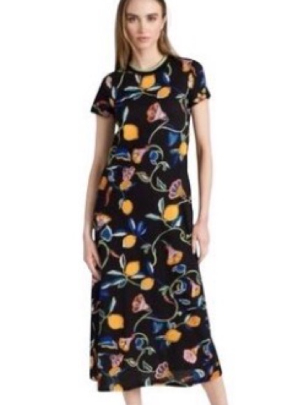 LA DoubleJ Black Lemon & Floral Short-Sleeve Maxi Dress